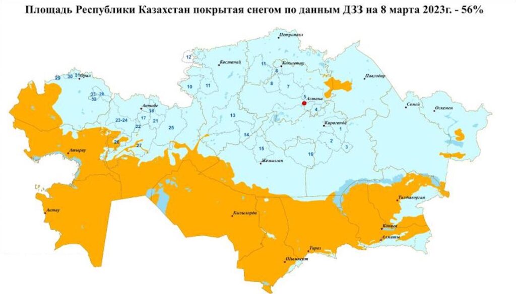 В четырех областях Казахстана наблюдается активное таяние снега