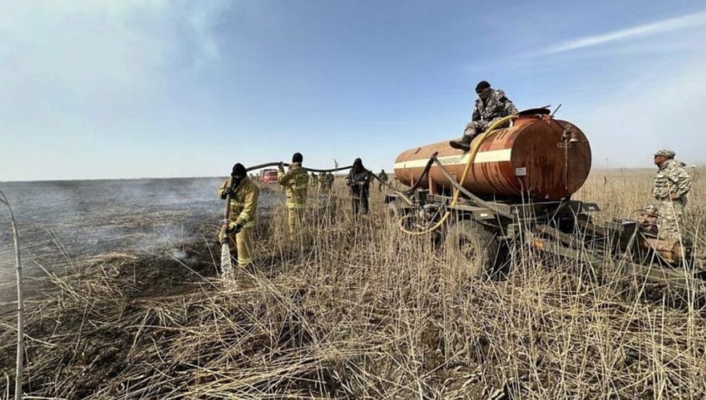 В Атырауской области ликвидировали крупный пожар в камышовых зарослях