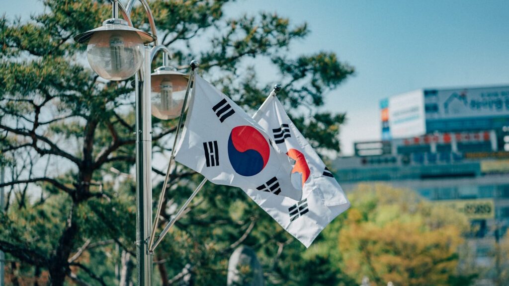 Флаги Южной Корее на улицах страны