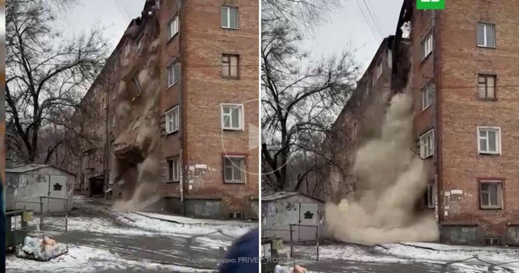 Часть аварийного дома обрушилась в Ростове-на-Дону