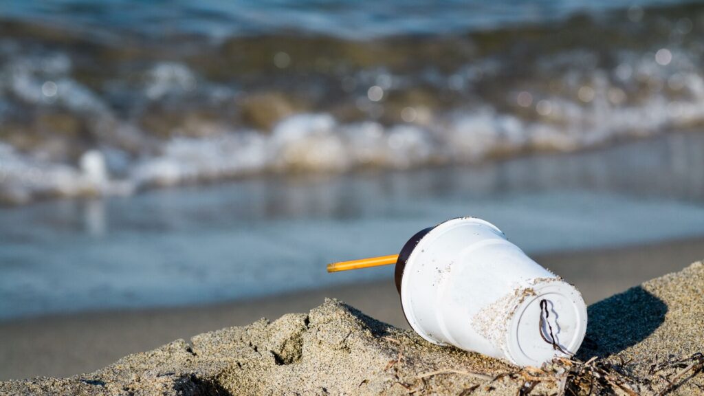 Пластиковый мусор лежит на пляже