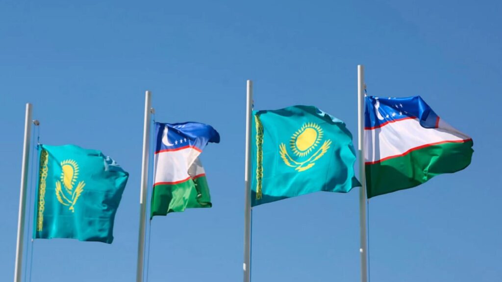 Флаги Казахстана и Узбекситана
