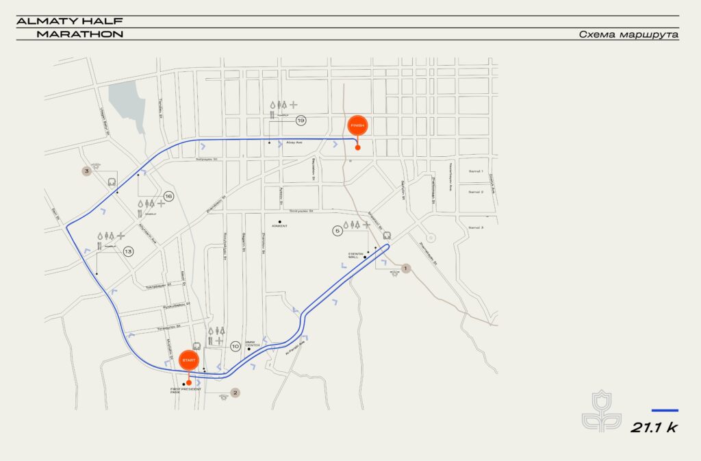 Схема номер 1 маршрута закрытых дорог в Алматы 21 апреля 2024 года
