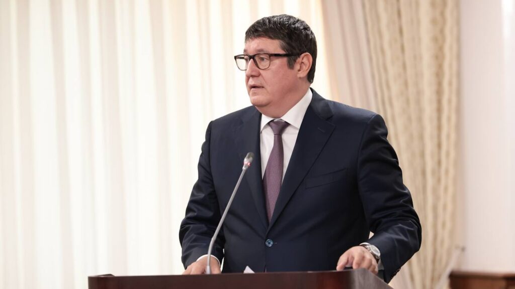 Министр энергетики Алмасадам Саткалиев выступает на заседании правительства 28 мая 2024 года